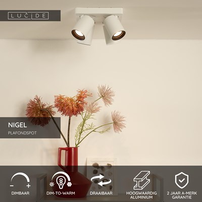 Lucide NIGEL - Plafondspot - LED Dim to warm - GU10 - 4x5W 2200K/3000K - Wit